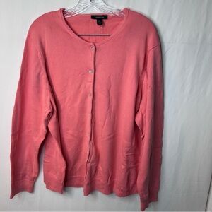 Lands' End Women’s Pink Long Sleeve Cardigan Sweater.Supima Cotton 100% Size 2X